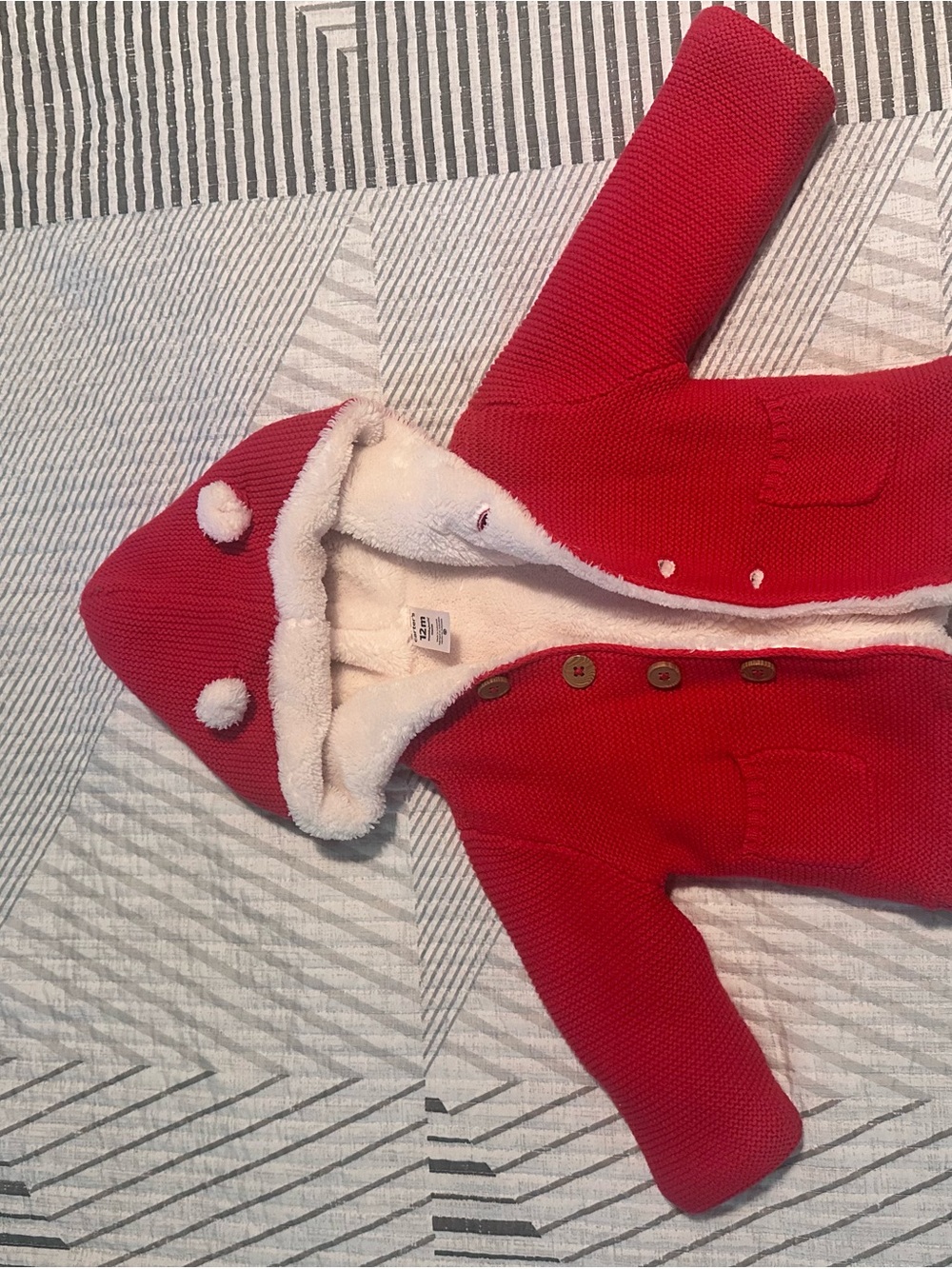 Carter's Red Hooded Baby Pea Coat with Faux-Fur Lining